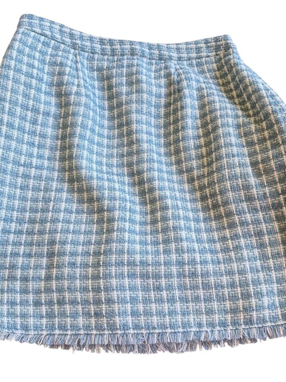 Preston & York Joan Tweed Skirt Blue White Shimmer Fringe Hem Size 8